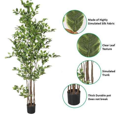 W-Green Artificial Ficus Plant 220cm Tall in Black Pot (Cream Plastic Pot not Included)
