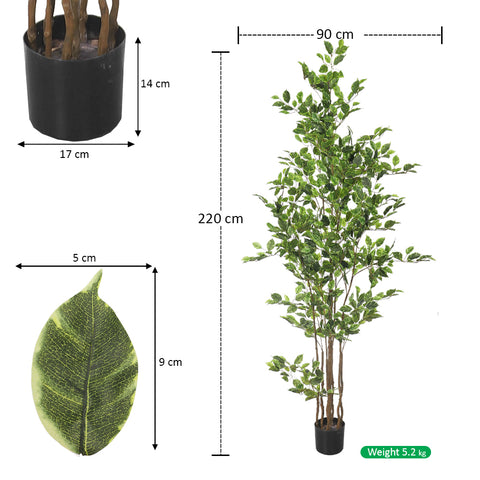 W-Green Artificial Ficus Plant 220cm Tall in Black Pot (Cream Plastic Pot not Included)