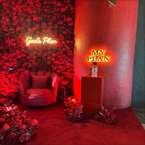Romantic Red-themed Deco Corner with Neon Signs for display purposes only (non-sale)