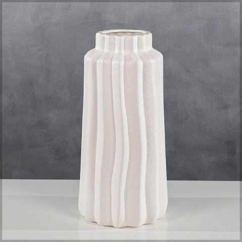 White Ribbed Design Ceramic Vase