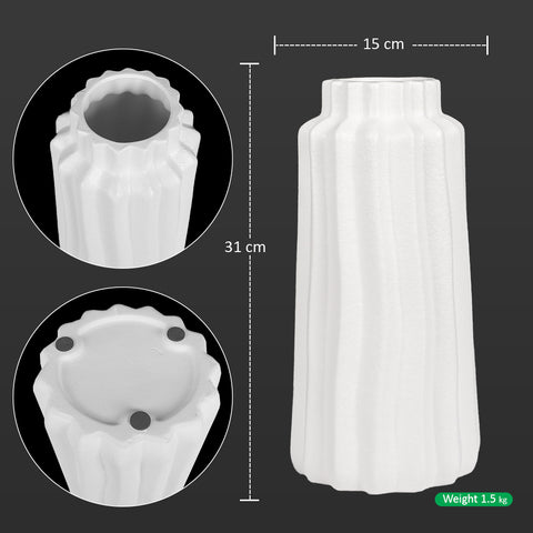 White Ribbed Design Ceramic Vase