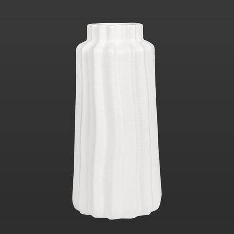White Ribbed Design Ceramic Vase