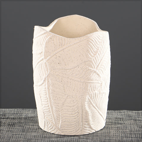 Cream Ceramic Vase with Leaf Design