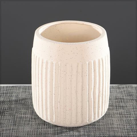Cream Ceramic Ribbed Vase