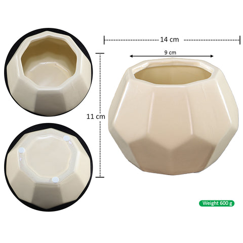 Hexagon Shaped Ceramic  Cream Flower Pot
