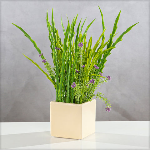 Square Shaped  Cream Ceramic Vase
