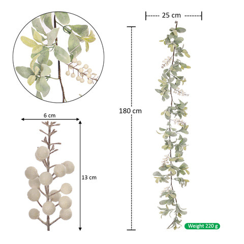 1Piece Artificial Eucalyptus Garland with White Berries
