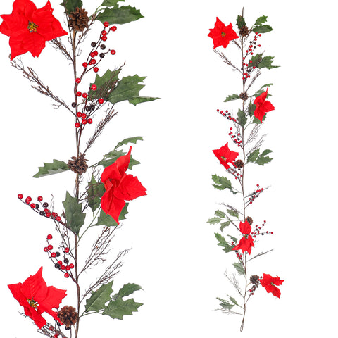 Christmas Holly Leaves and Red Berries Winter Garland