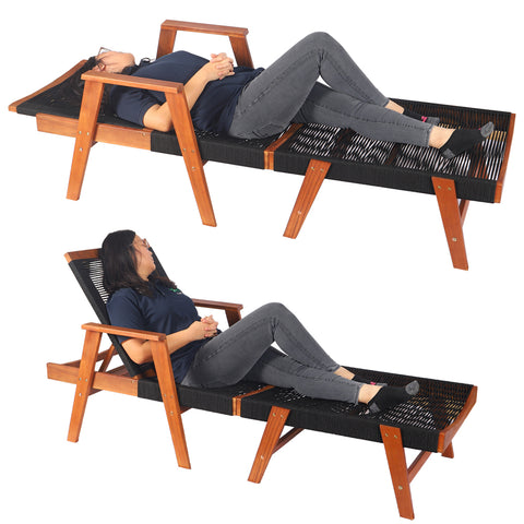 Classic Acacia Wood Outdoor Sun Lounger with Rope Design