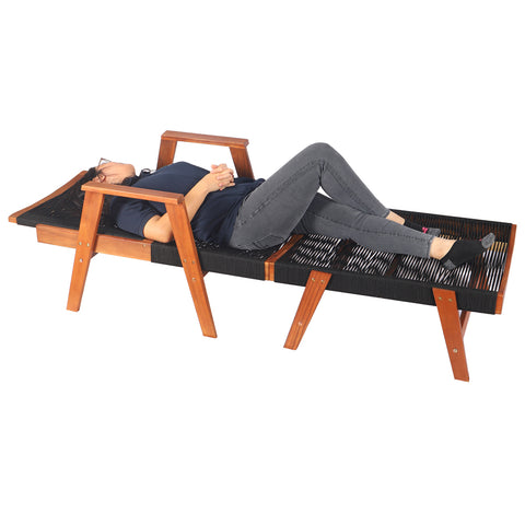 Classic Acacia Wood Outdoor Sun Lounger with Rope Design