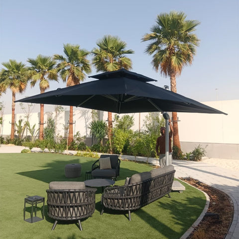 مظلة مربعة خارجية بقطر 3.5 متر × 3.5 متر مع قاعدة رخامية تزن 120 كجم