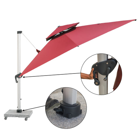 Double Top Design Cantilever Umbrella with 150kg Marble Base