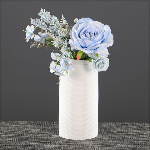 Contemporary Cylindrical Design with Ribbed Detailing Vase