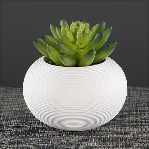 Modern White Textured Round Ceramic Vase – Minimalist Low Bowl Design