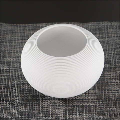 Modern White Textured Round Ceramic Vase – Minimalist Low Bowl Design