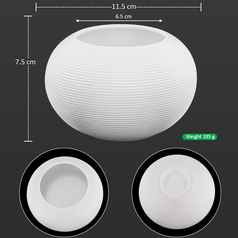 Modern White Textured Round Ceramic Vase – Minimalist Low Bowl Design