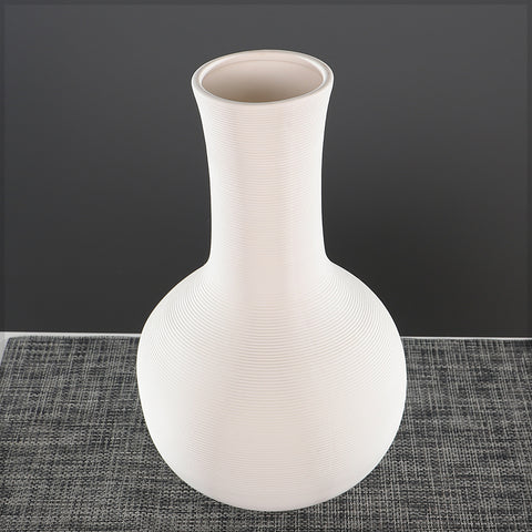 White Textured Ceramic Vase – Curved Bottle Shape