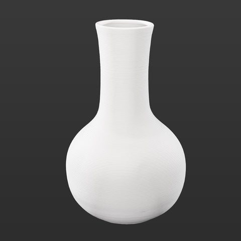 White Textured Ceramic Vase – Curved Bottle Shape