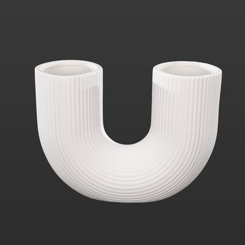 U-Shaped White Ceramic Vase – Modern Minimalist Double-Opening Sculpture