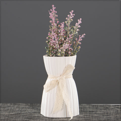 Elegant Ceramic Vase with Lace Ribbon Decor