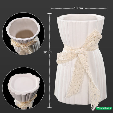 Elegant Ceramic Vase with Lace Ribbon Decor