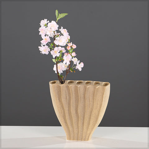 Elegant Ribbed Ceramic Flower Vase