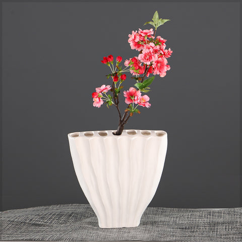 Elegant Ribbed Ceramic Flower Vase