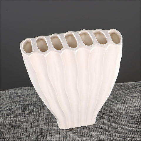 Elegant Ribbed Ceramic Flower Vase