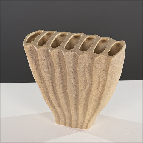 Elegant Ribbed Ceramic Flower Vase