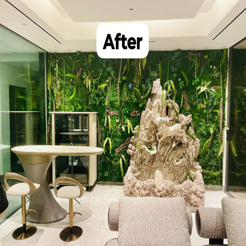 Modern Interior space with a Lush Green Wall and Intriguing Sculpture Centerpiece for display purposes only (non-sale)