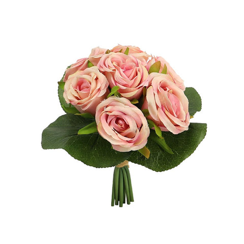 7 heads pink artificial silk rose flower