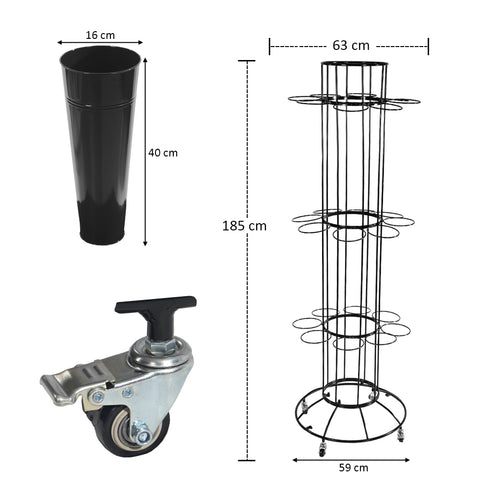 Flower Stand with Metal Buckets and Wheels
