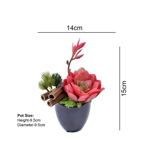 Faux Red Succulent with Bamboo