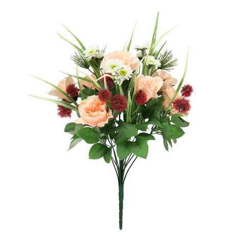 Artificial silk rose with thistle flower
