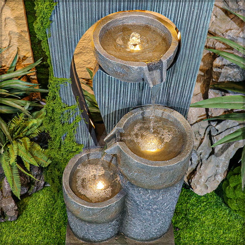 Pond fountain with lights