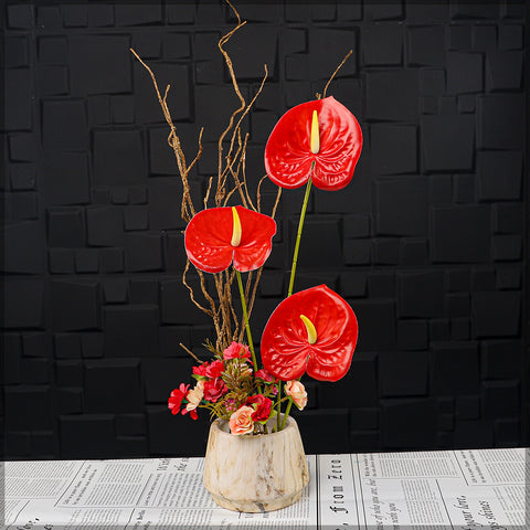 Red Anthurium Flower Arrangement with Vase
