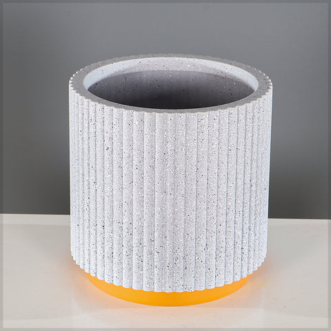 Modern Ribbed Plastic Planter with Terracotta Base