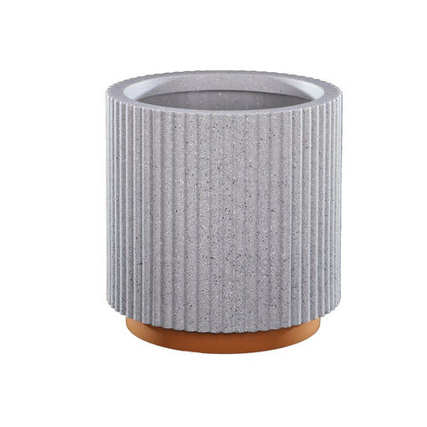 Modern Ribbed Plastic Planter with Terracotta Base