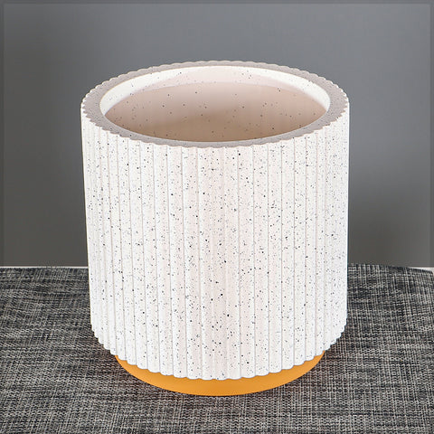 Modern Ribbed Plastic Planter with Terracotta Base