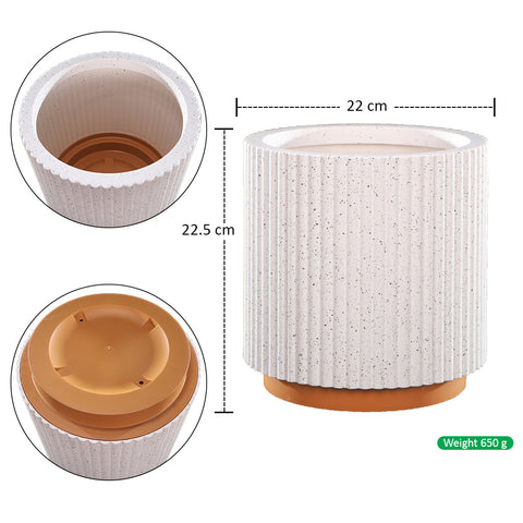 Modern Ribbed Plastic Planter with Terracotta Base
