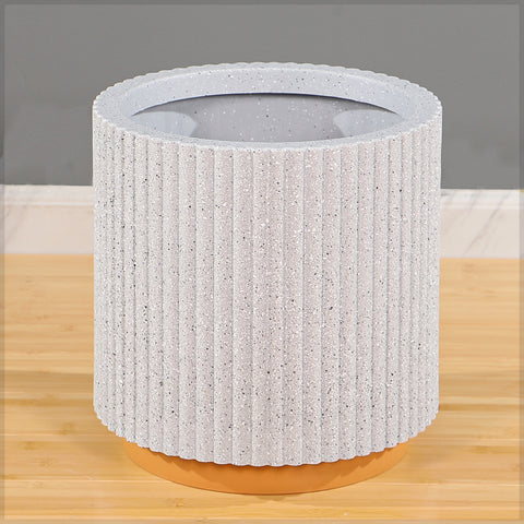 Modern Ribbed Plastic Planter with Terracotta Base