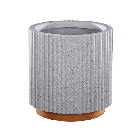 Modern Ribbed Plastic Planter with Terracotta Base