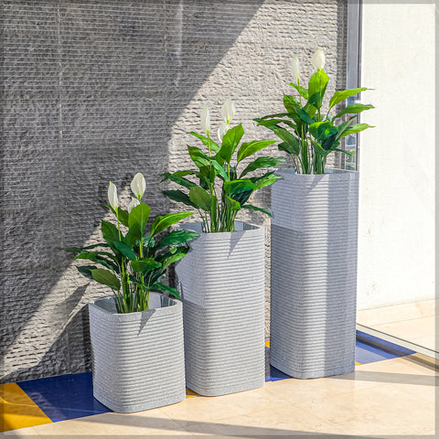 Tall Square Gray Lined Planter
