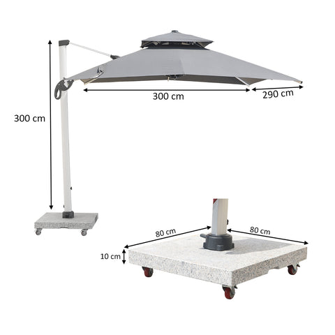 3m Cantilever Garden Parasol  with 150kg Marble Base