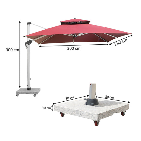 3m Cantilever Garden Parasol  with 150kg Marble Base