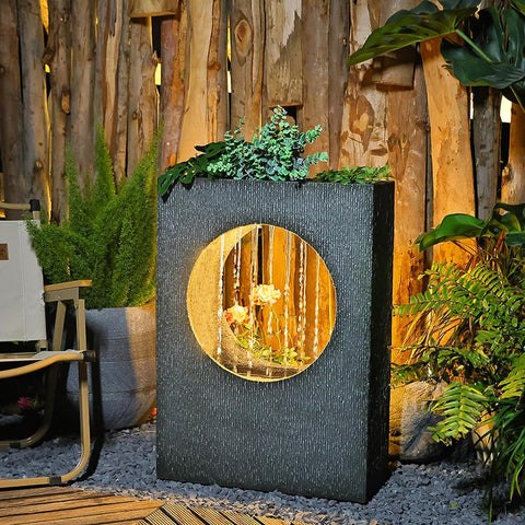 indoor square water feature with light