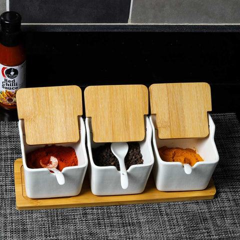 spice containers, wooden rack for clothes