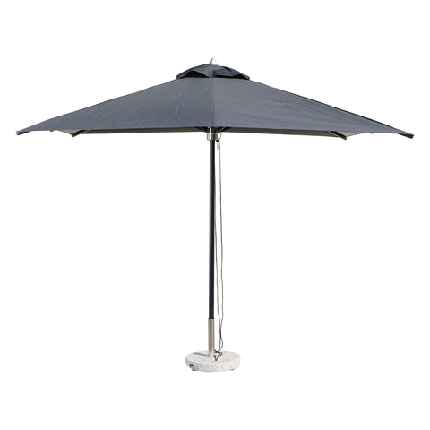square gray umbrella with marble base