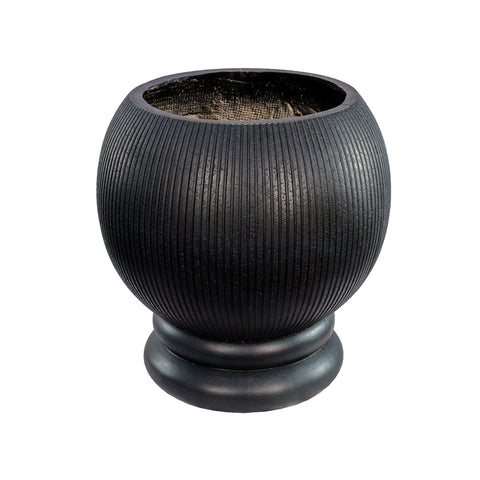 Round Black Ribbed Design Planter